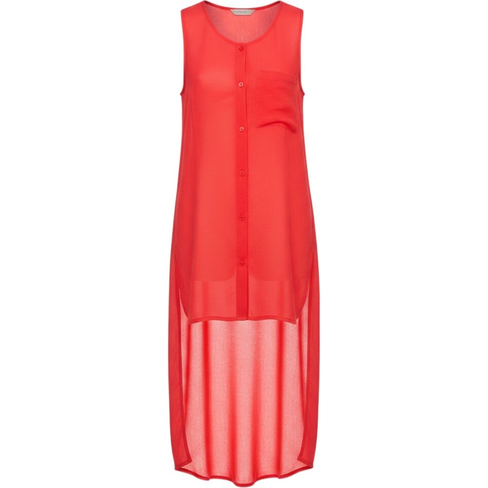 H&M High Low Tunic Blouse Womens 2 Neon Coral Sleeveless Sheer Button Up